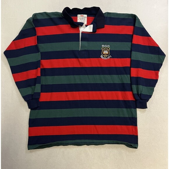 VTG University Of Oxford School Issued Crest Long Sleeve Rugby Polo Shirt 2XL - Picture 1 of 9